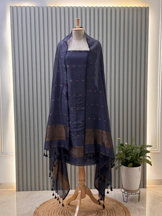 Unstitched Silk Cotton Jamdani Handloom Suit – 2 Pc Set