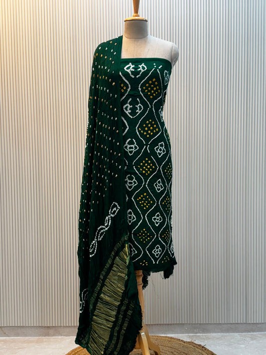 Unstitched Modal Silk Bandhani Suit – Green Design 2