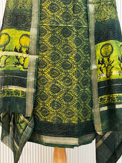 Unstitched Vanaspati Ajrakh Print Maheshwari Silk Suit