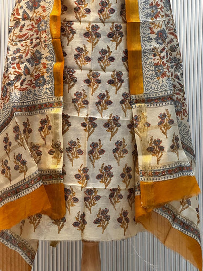 Unstitched Vanaspati Ajrakh Print Maheshwari Silk Suit