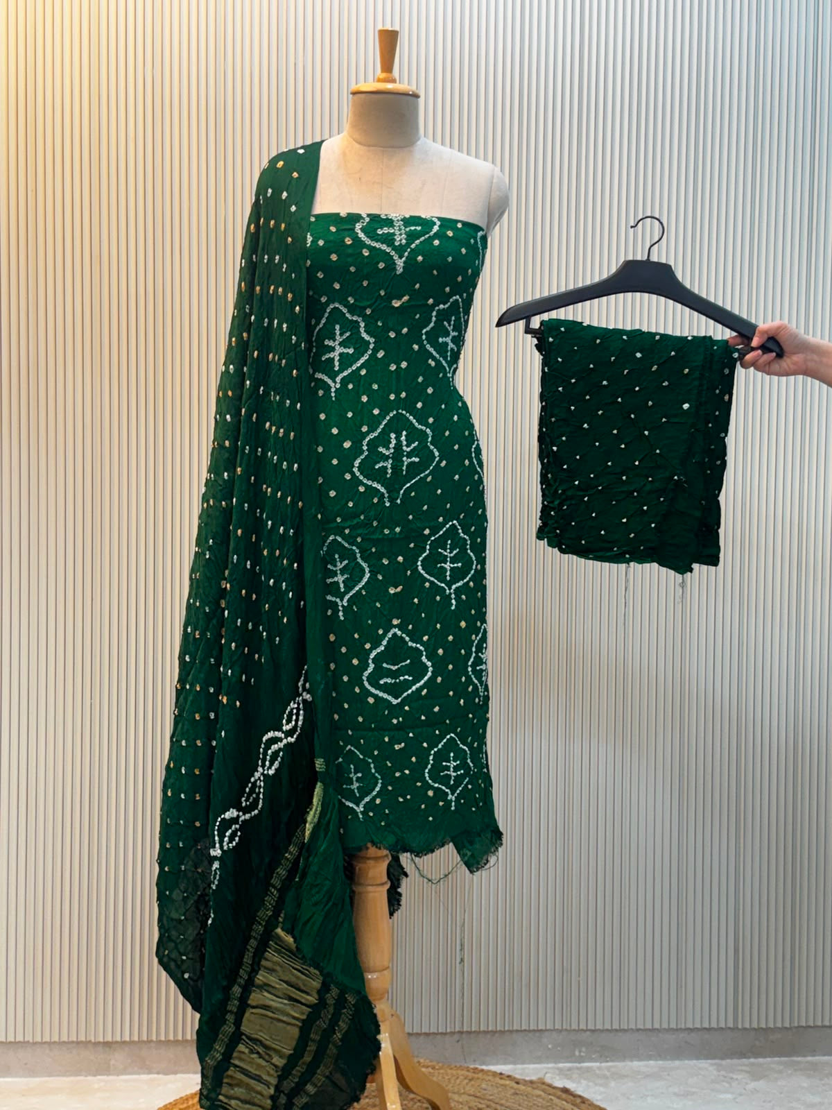 Unstitched Modal Silk Bandhani Suit – Green