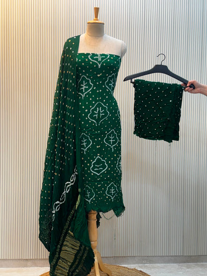 Unstitched Modal Silk Bandhani Suit – Green