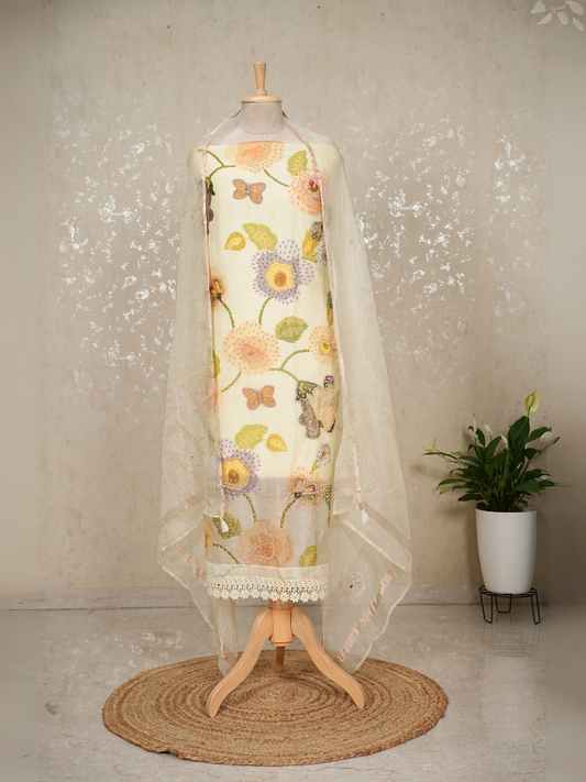 Unstitched Organza Silk Suit with Bead & Sequin Embroidery