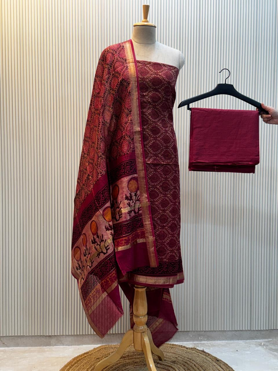 Vanaspati Ajrakh Print Maheshwari Silk Suit