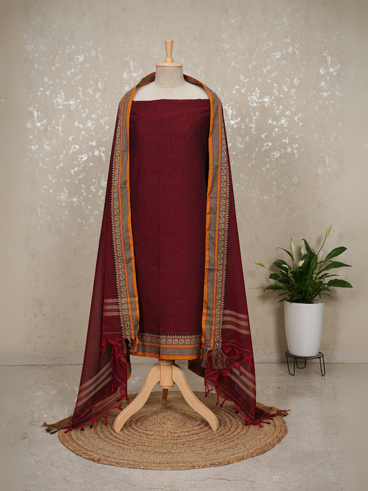 Unstitched Authentic Mangalgiri Cotton Dress Material – Shirt, Bottom & Dupatta