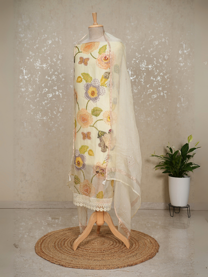 Unstitched Organza Silk Suit with Bead & Sequin Embroidery