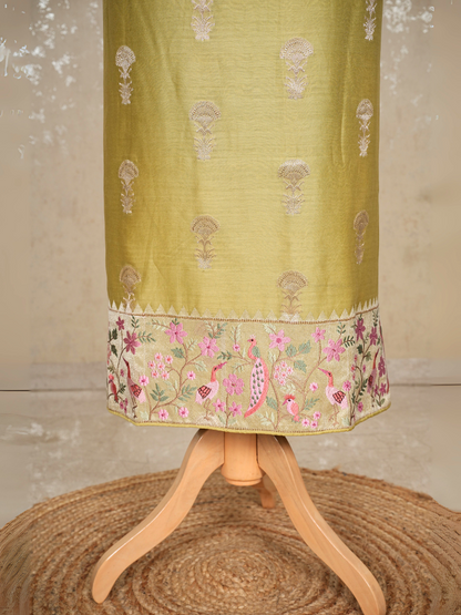 Unstitched Chanderi Banarasi Suit with Zari Embroidery & Booti Work, Imported Bottom
