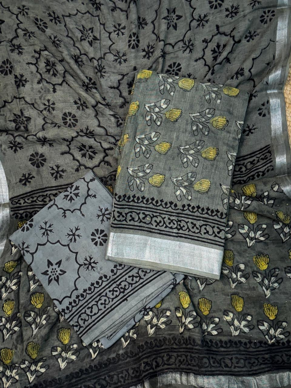 Unstitched Soft Cotton Linen Suit – Grey