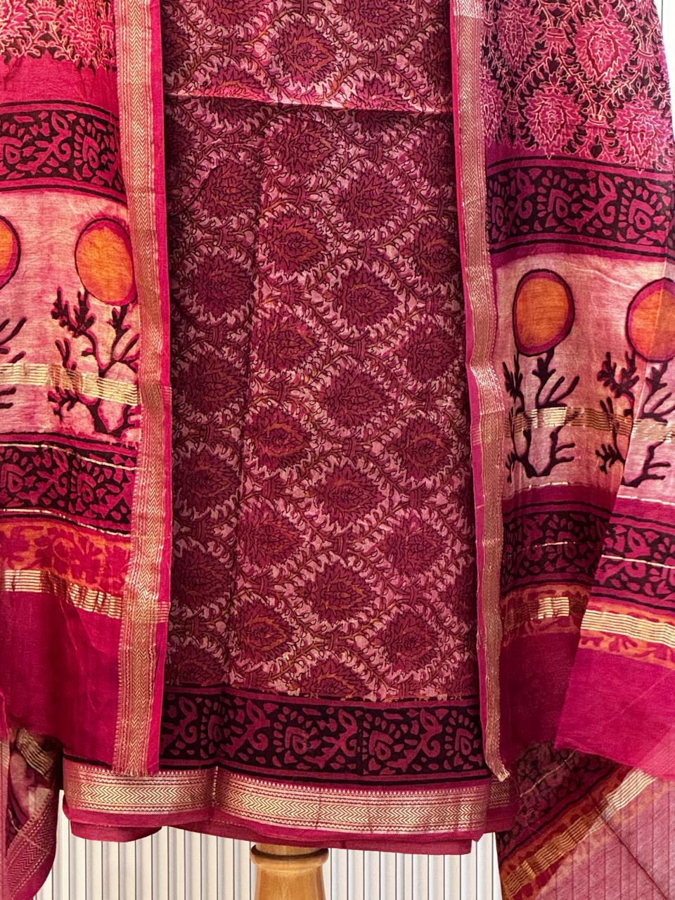 Vanaspati Ajrakh Print Maheshwari Silk Suit