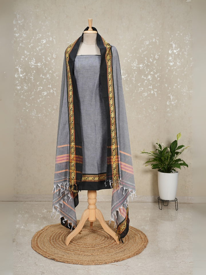 Authentic Mangalgiri Cotton Dress Material(shirt, bottom, Dupatta)