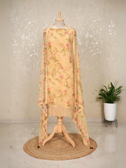 Unstitched Sequin Georgette Printed Suit – Yellow