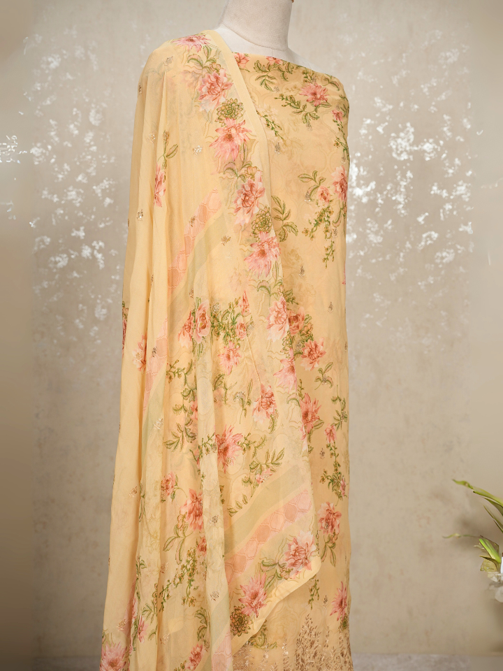 Sequined Pure Georgette Printed Suit with Crepe Bottom
