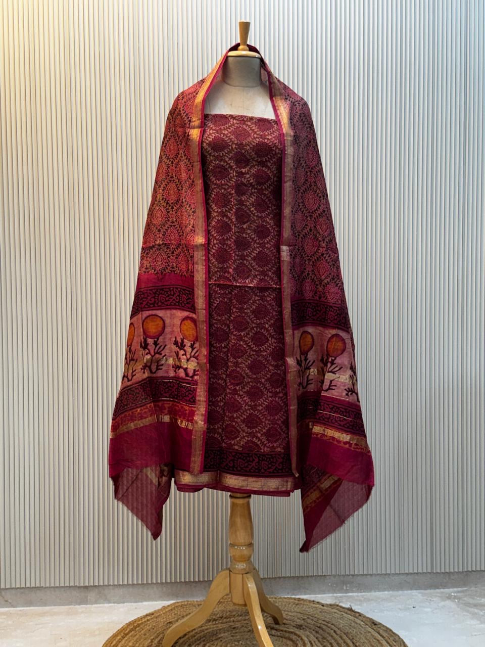 Vanaspati Ajrakh Print Maheshwari Silk Suit