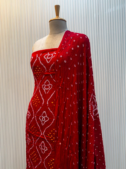 Unstitched Modal Silk Bandhani Suit – Red