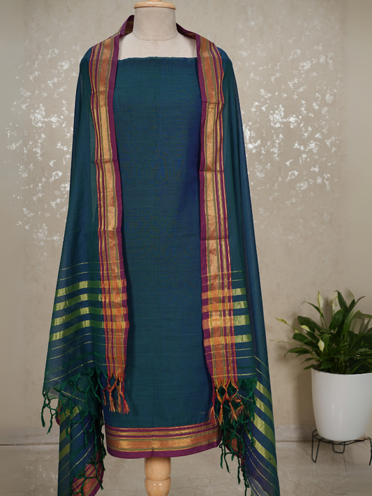 Unstitched Mangalgiri Cotton Suit – Blue