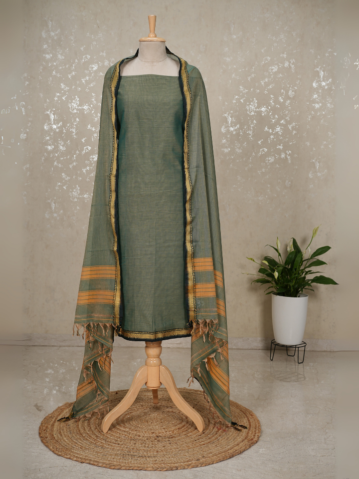 Authentic Mangalgiri Cotton Dress Material(shirt, bottom, Dupatta)