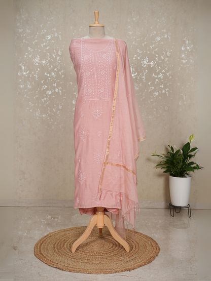 Unstitched Chikankari Mul Chanderi Suit with Pearl & Sequin Embroidery