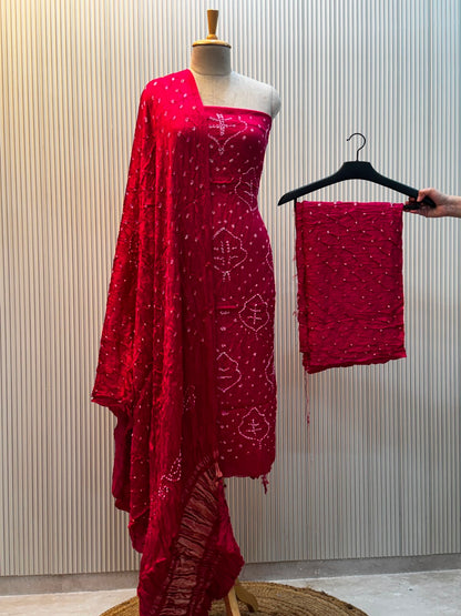 Unstitched Modal Silk Bandhani Suit – 3 Pc Set