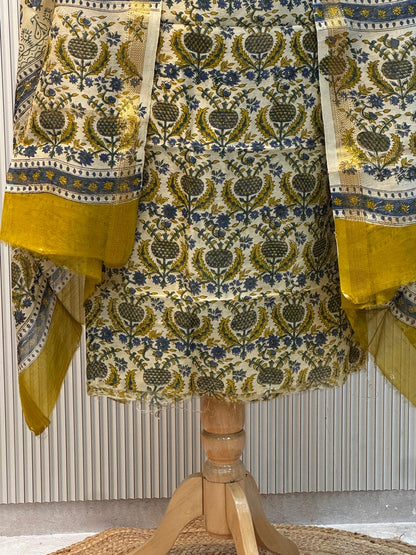 Unstitched Vanaspati Ajrakh Print Maheshwari Silk Suit