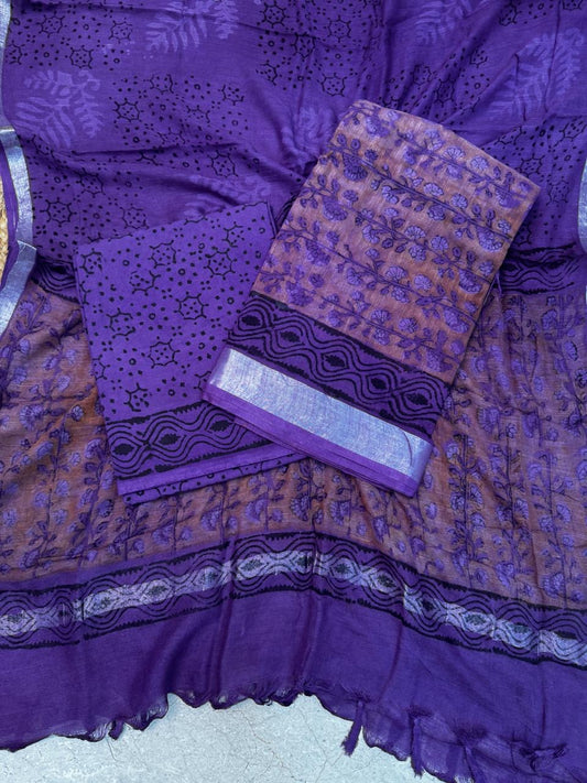 Unstitched Soft Cotton Linen Suit – Purple Design 2