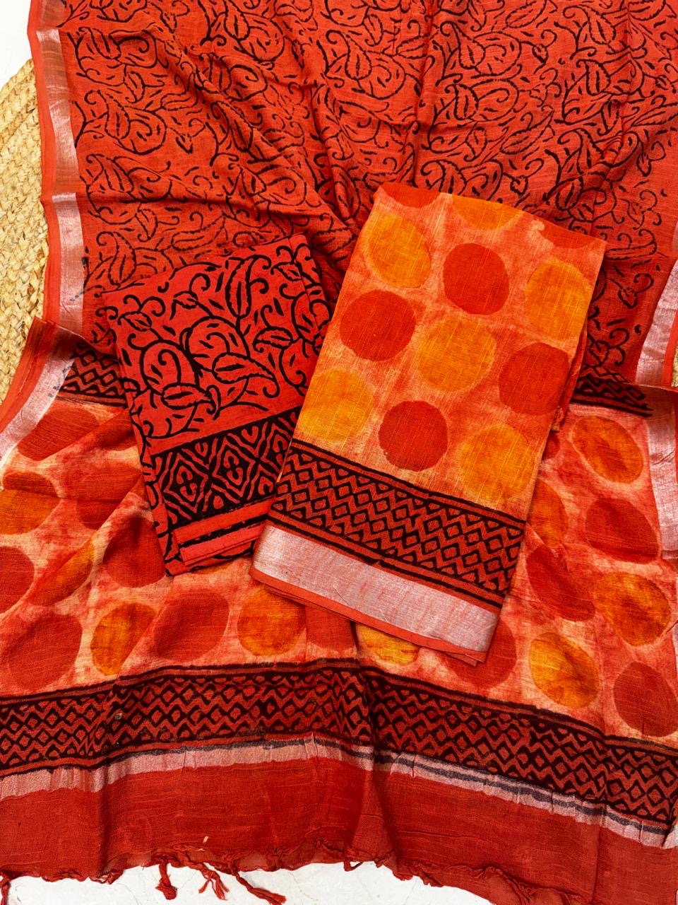 Unstitched Soft Cotton Linen Suit – Orange