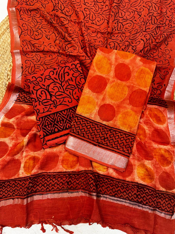 Unstitched Soft Cotton Linen Suit – Orange