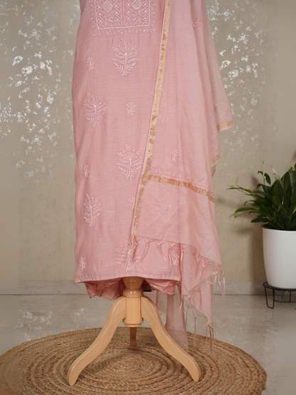 Unstitched Chikankari Mul Chanderi Suit with Pearl & Sequin Embroidery