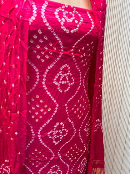 Unstitched Modal Silk Bandhani Suit – 3 Pc Set