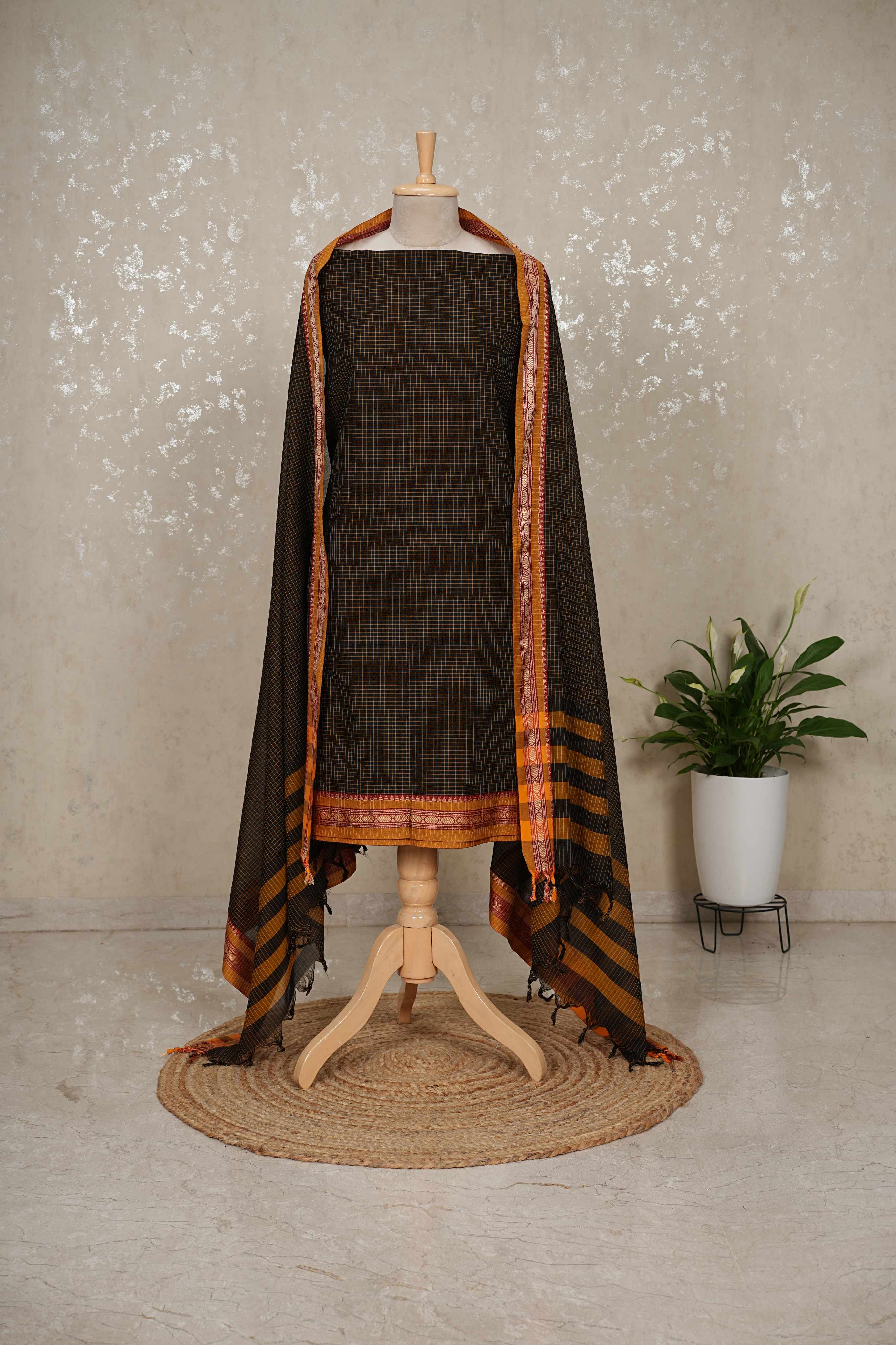 Authentic Mangalgiri Cotton Dress Material(shirt, bottom, Dupatta)