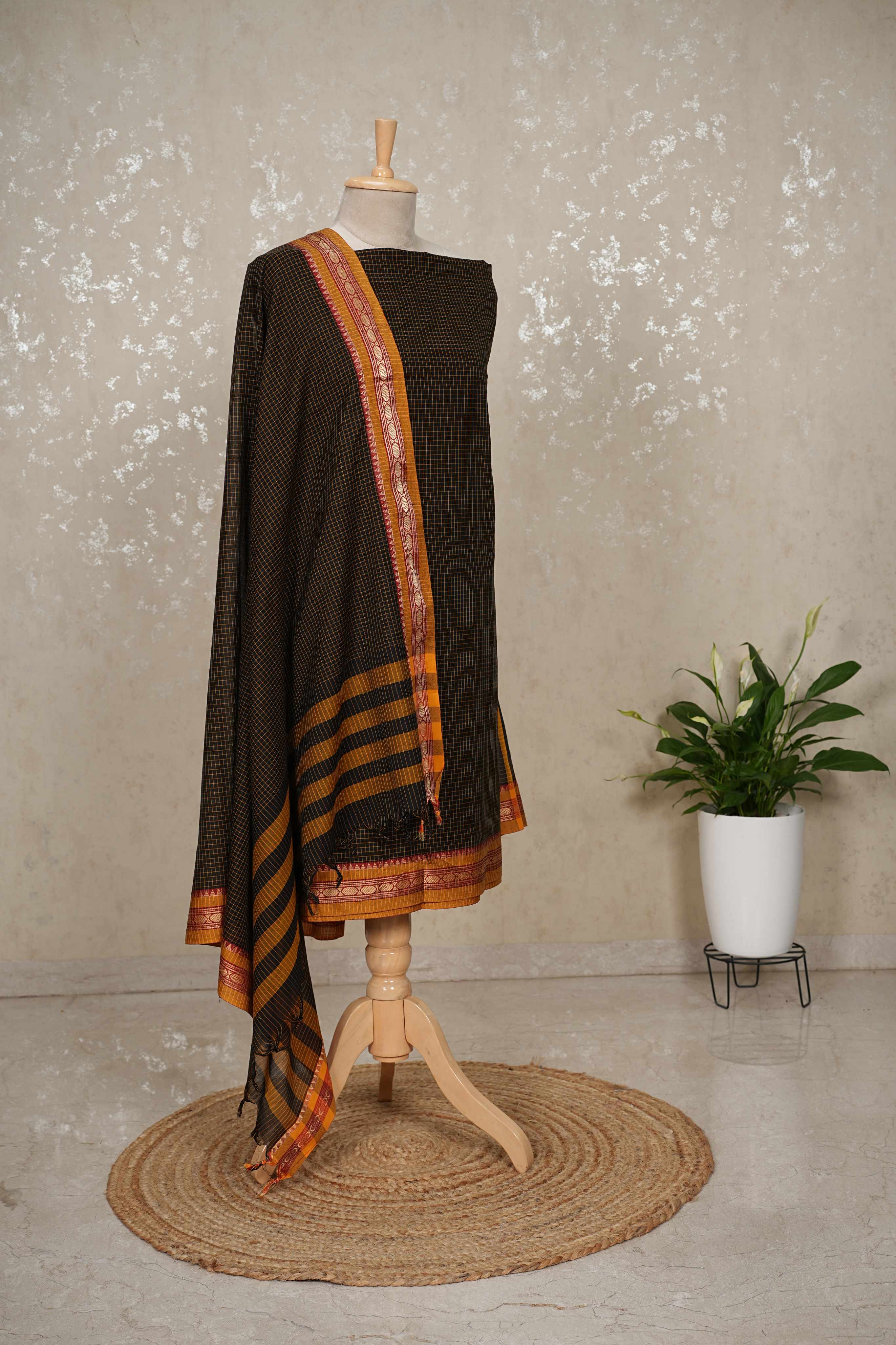 Authentic Mangalgiri Cotton Dress Material(shirt, bottom, Dupatta)