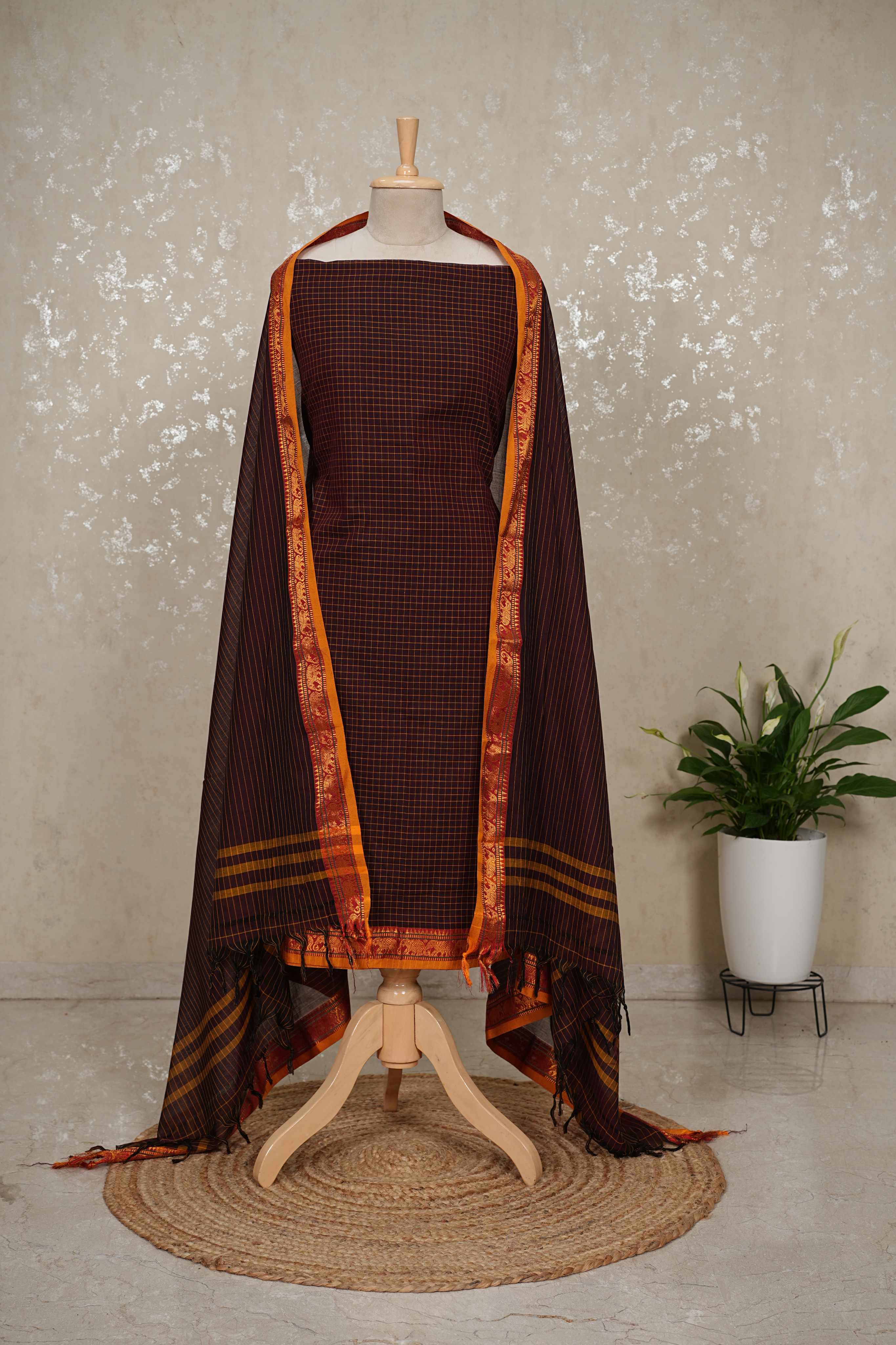 Authentic Mangalgiri Cotton Dress Material(shirt, bottom, Dupatta)
