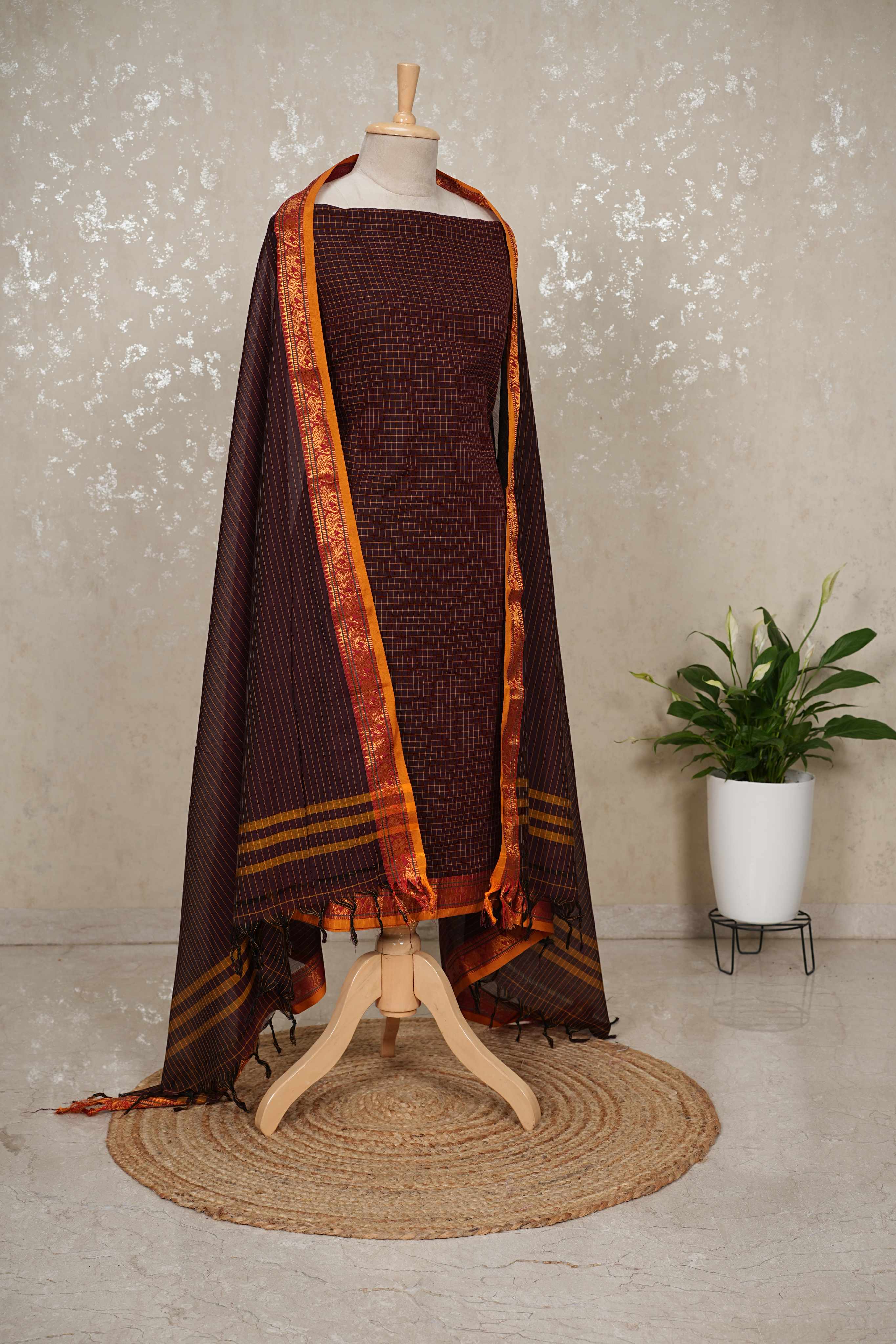 Authentic Mangalgiri Cotton Dress Material(shirt, bottom, Dupatta)