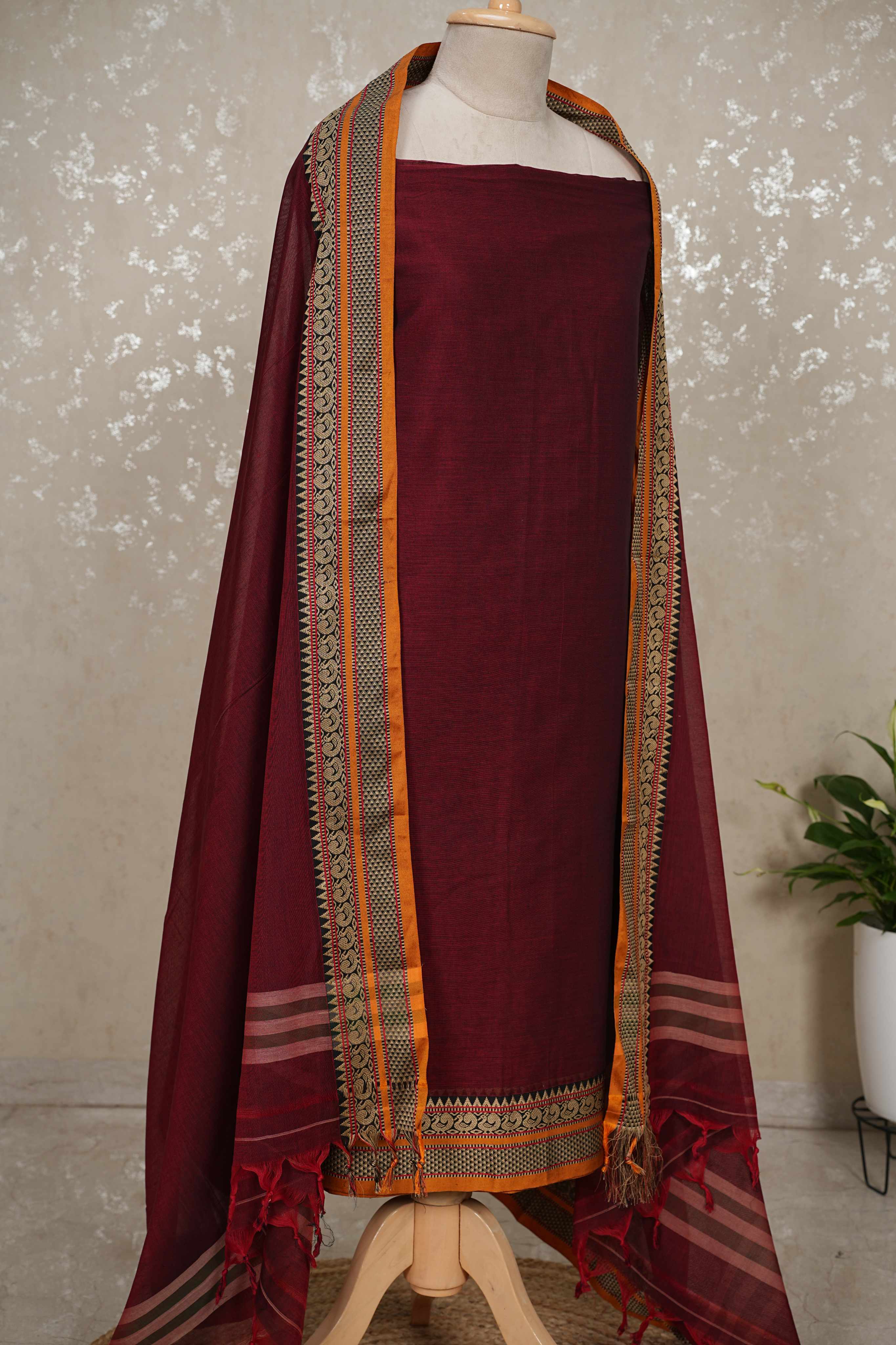 Authentic Mangalgiri Cotton Dress Material(shirt, bottom, Dupatta)
