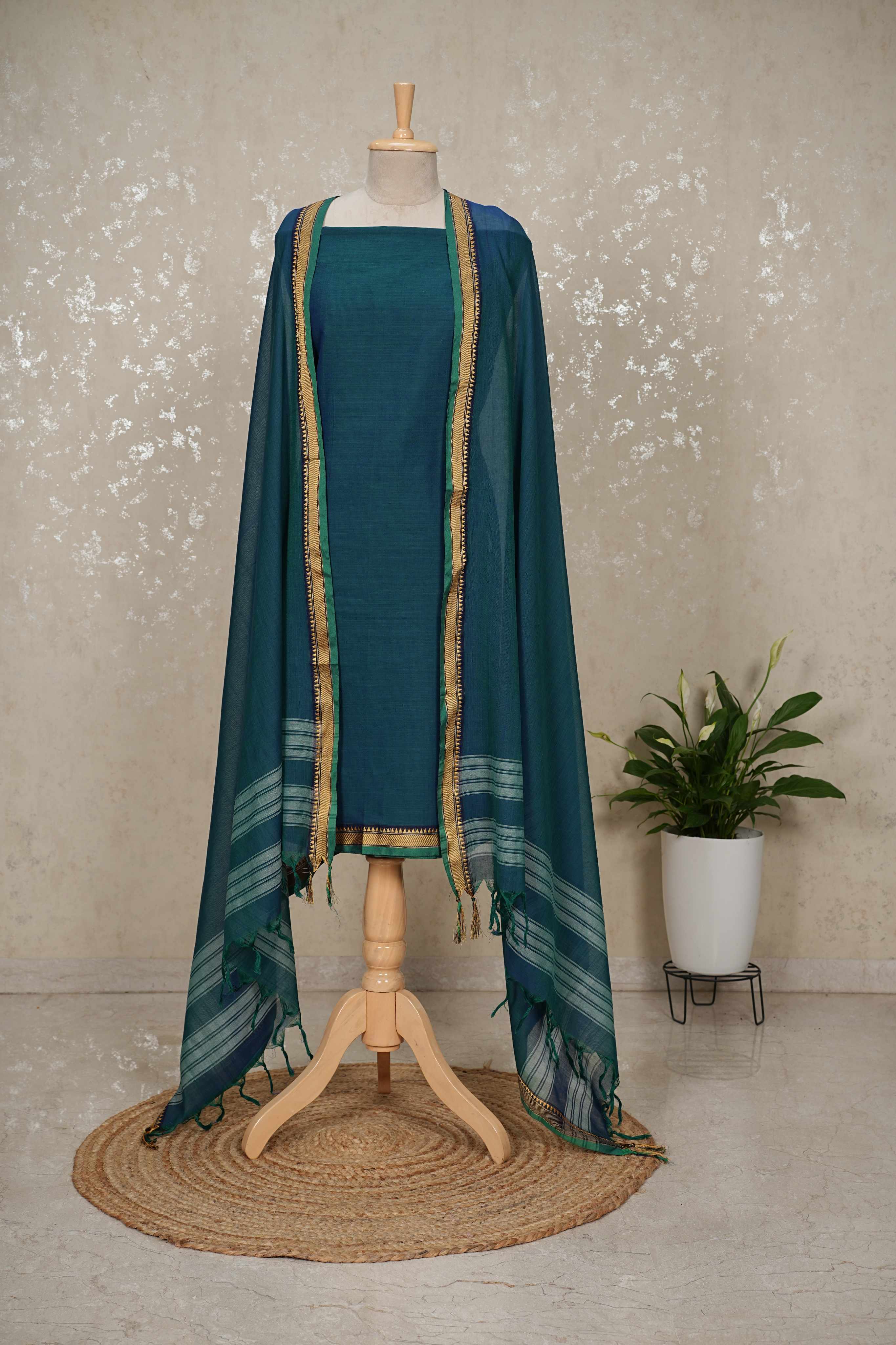 Authentic Mangalgiri Cotton Dress Material(shirt, bottom, Dupatta)