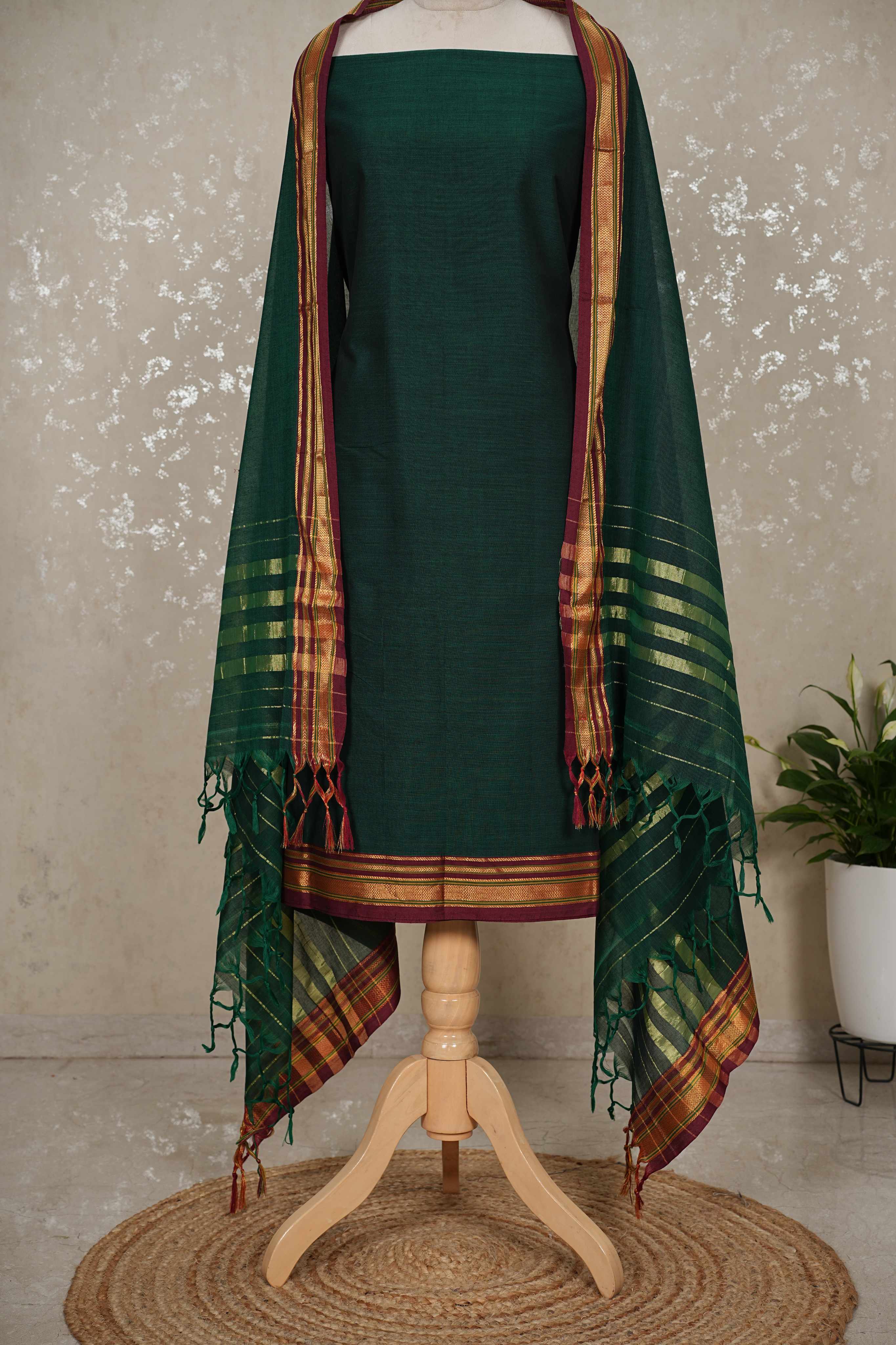 Authentic Mangalgiri Cotton Dress Material(shirt, bottom, Dupatta)