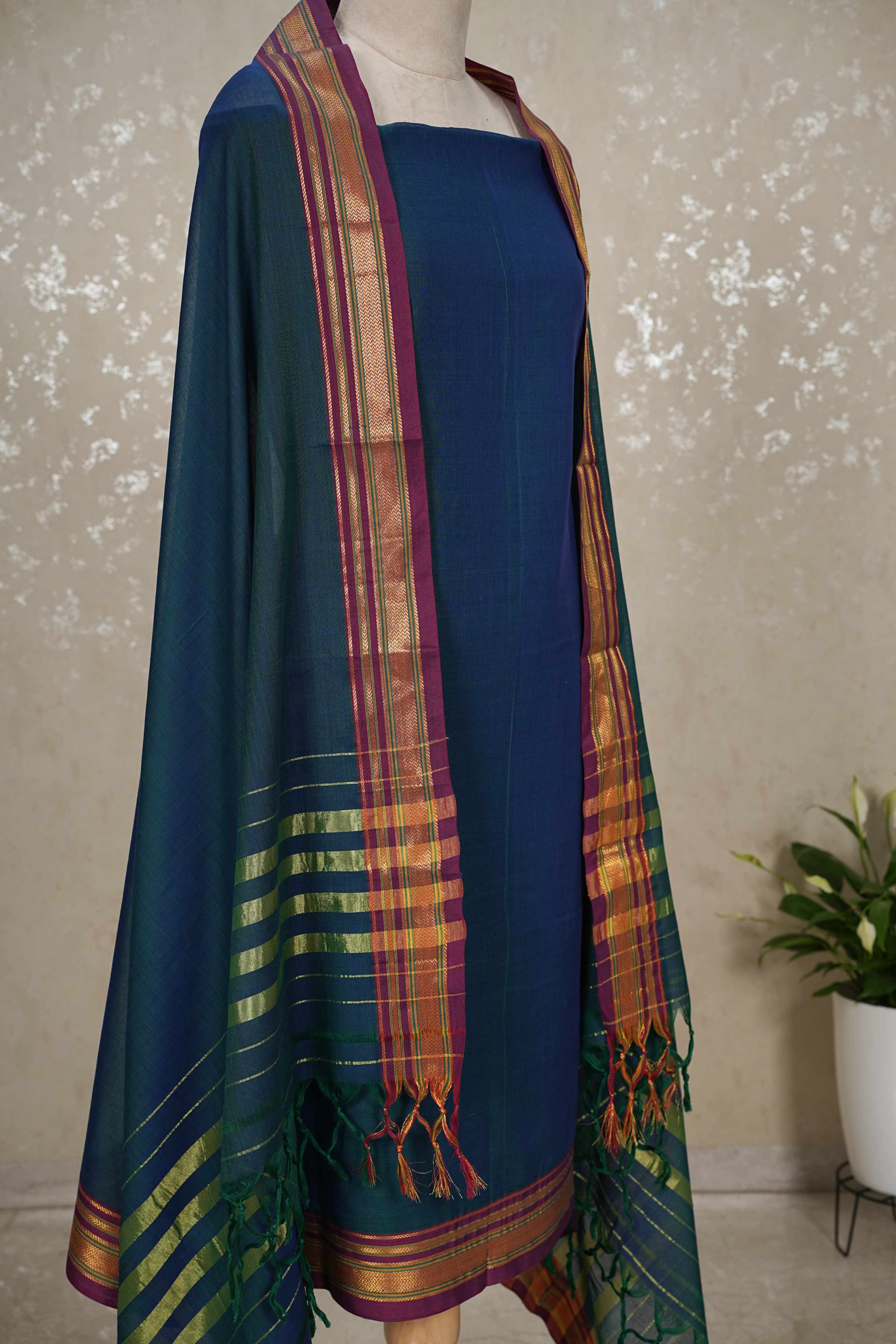 Authentic Mangalgiri Cotton Dress Material(shirt, bottom, Dupatta)