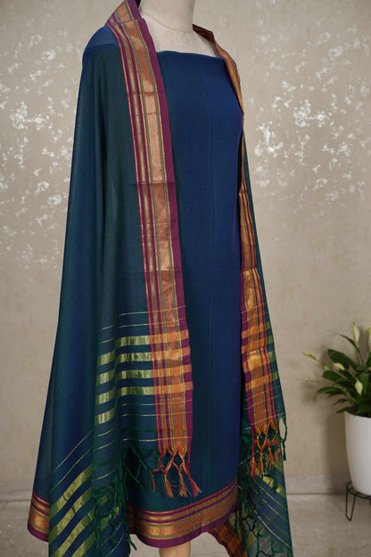 Unstitched Authentic Mangalgiri Cotton Dress Material – Shirt, Bottom & Dupatta