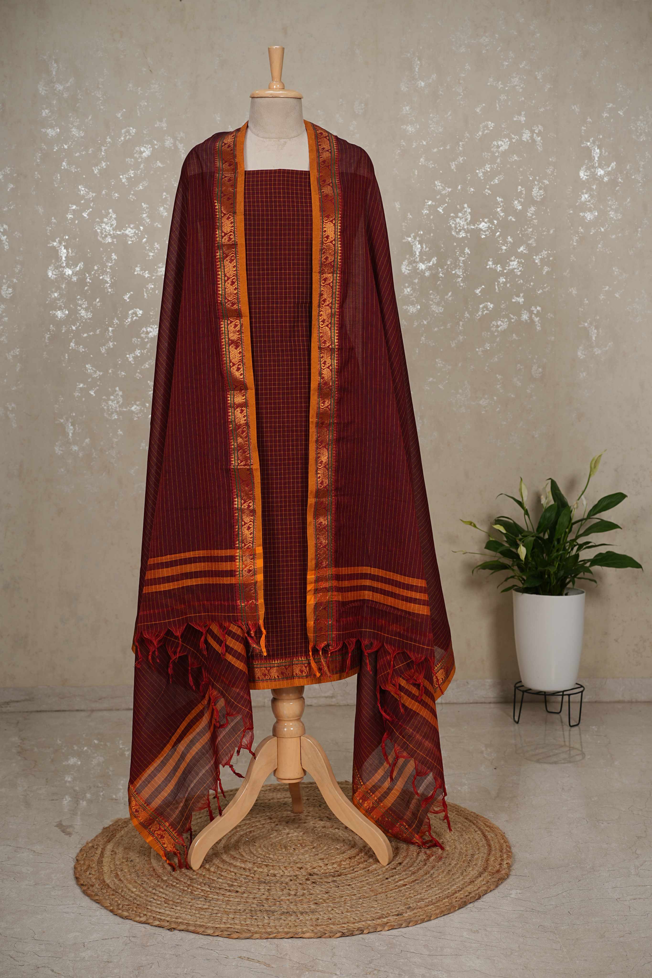 Authentic Mangalgiri Cotton Dress Material(shirt, bottom, Dupatta)