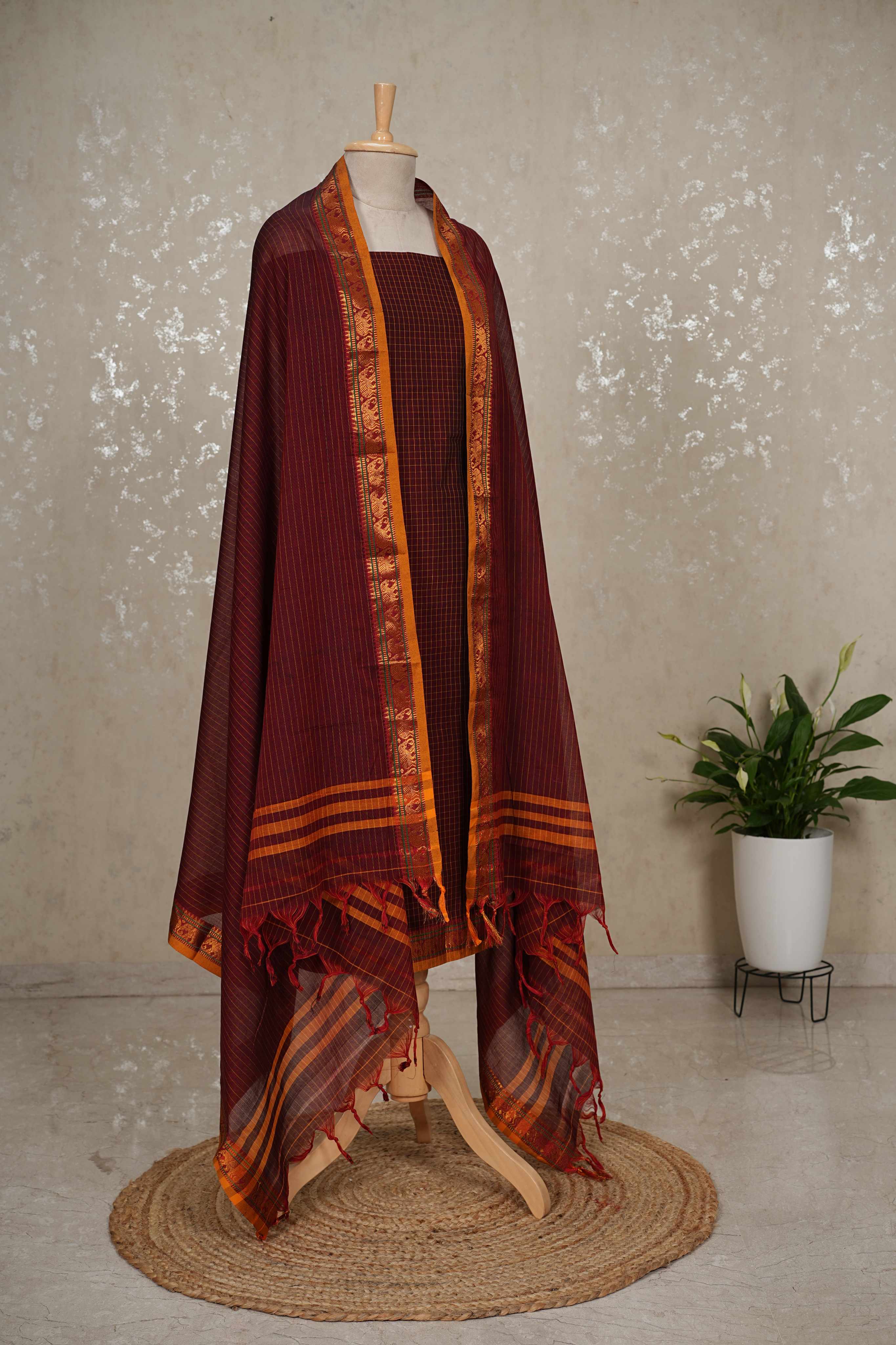 Authentic Mangalgiri Cotton Dress Material(shirt, bottom, Dupatta)