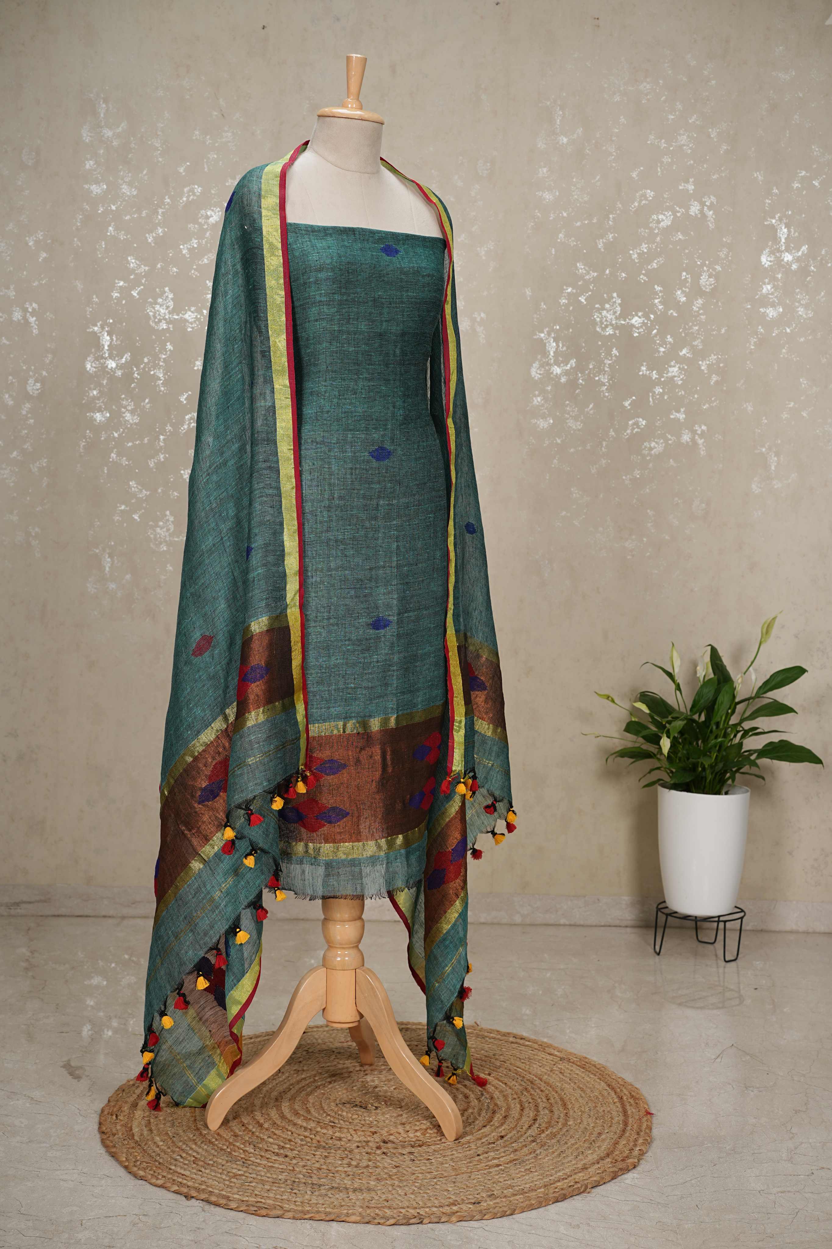 Jayshree Linen Jamdani Suit | Pure Cotton 2-Piece Set| Ethnic Wear for Women