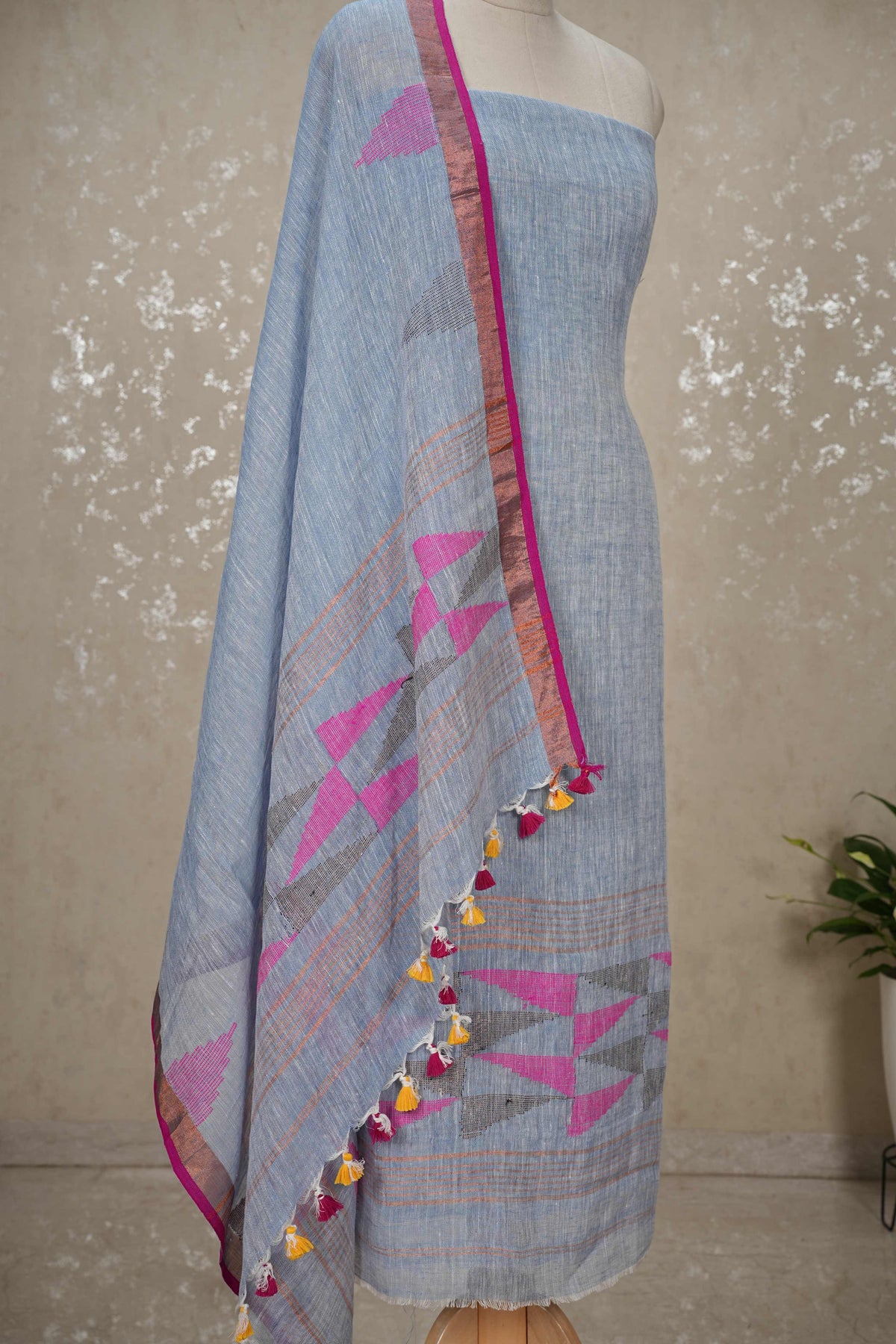 Unstitched Jayshree Linen Jamdani Suit – Light Blue