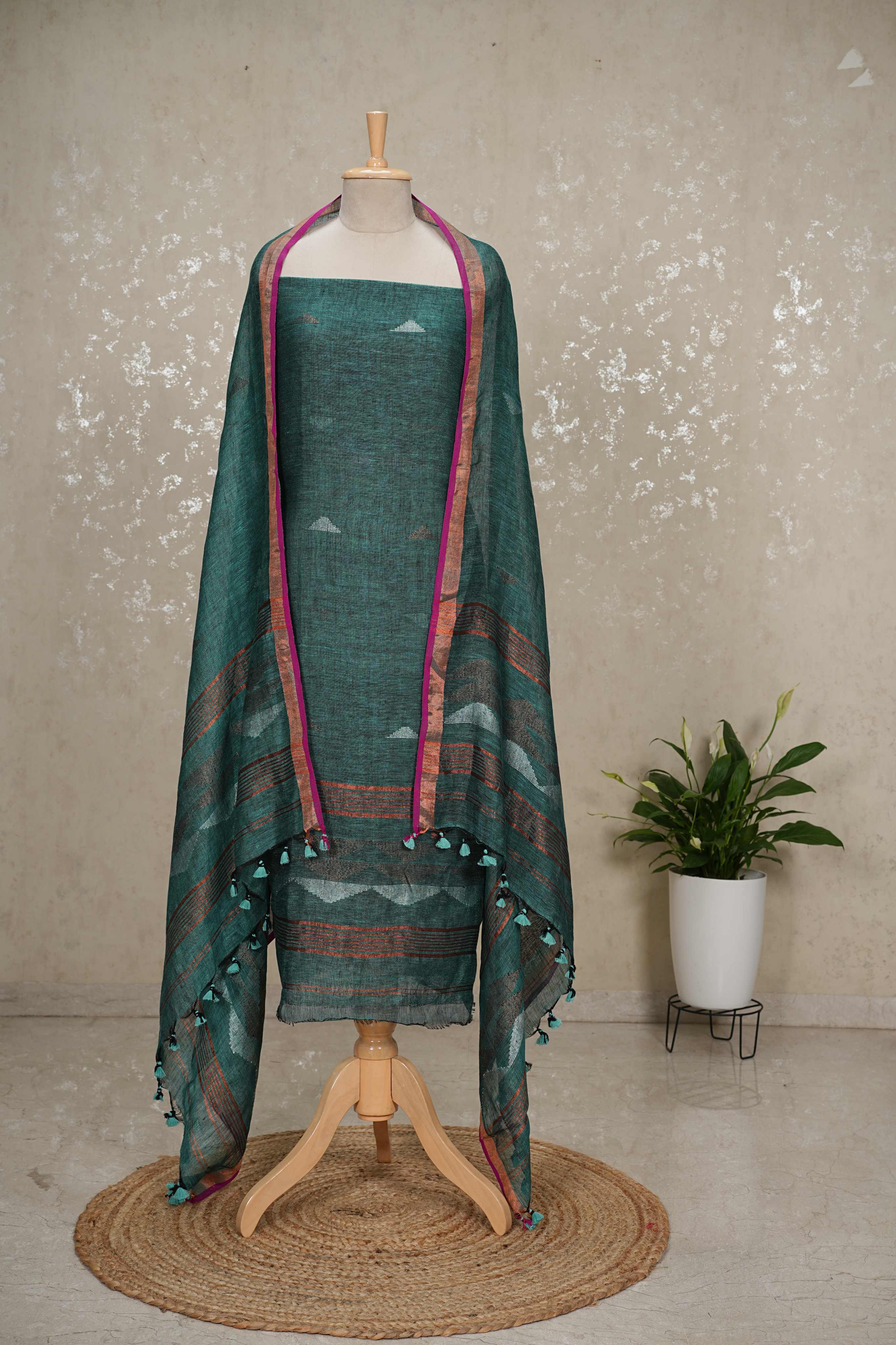 Jayshree Linen Jamdani Suit | Pure Cotton 2-Piece Set| Ethnic Wear for Women