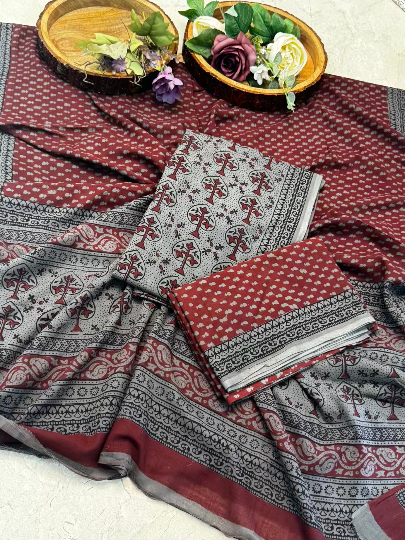 🌿 Pure Cotton Bagh Print Suit Set – 3 Piece Handcrafted Elegance