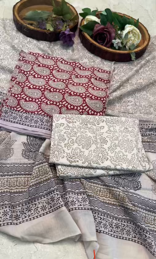 🌿 Pure Cotton Bagh Print Suit Set – 3 Piece Handcrafted Elegance
