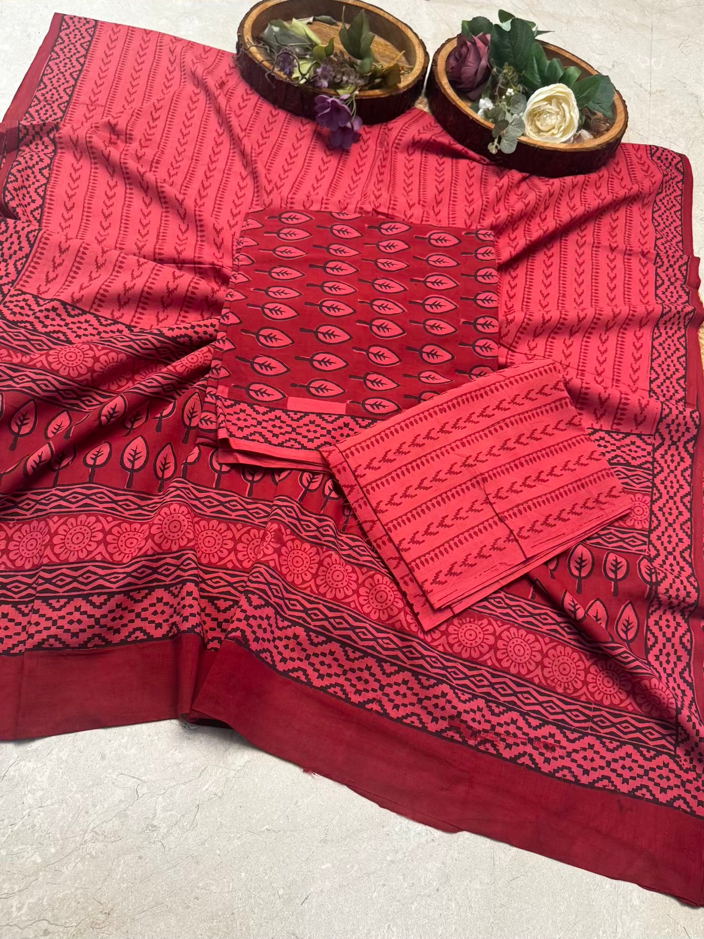 🌿 Pure Cotton Bagh Print Suit Set – 3 Piece Handcrafted Elegance