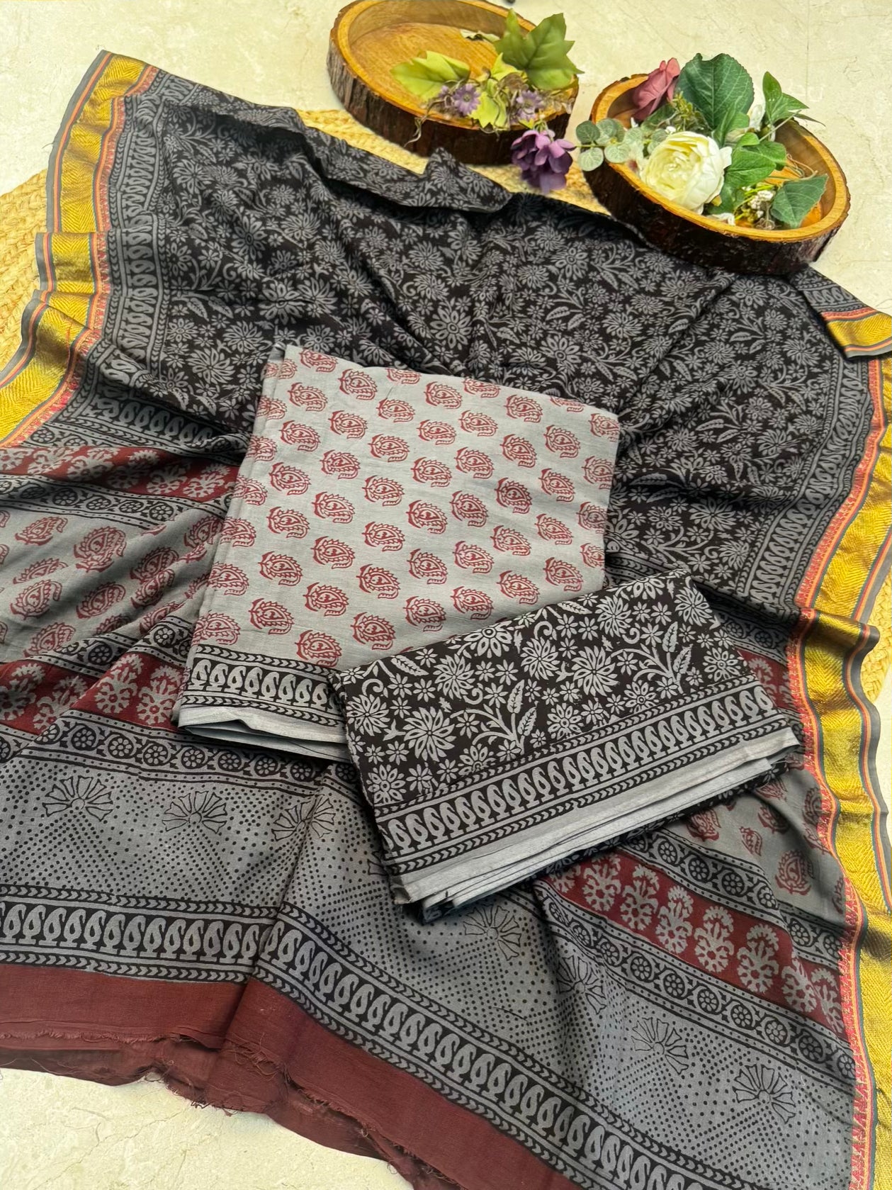 🌿 Pure Cotton Bagh Print Suit Set – 3 Piece Handcrafted Elegance