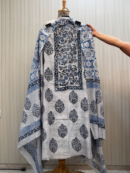 Unstitched Premium Kota Check Suit – Blue Design 2