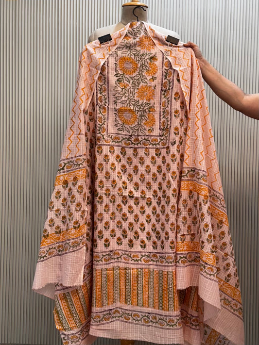 Unstitched Premium Kota Check Suit – Peach