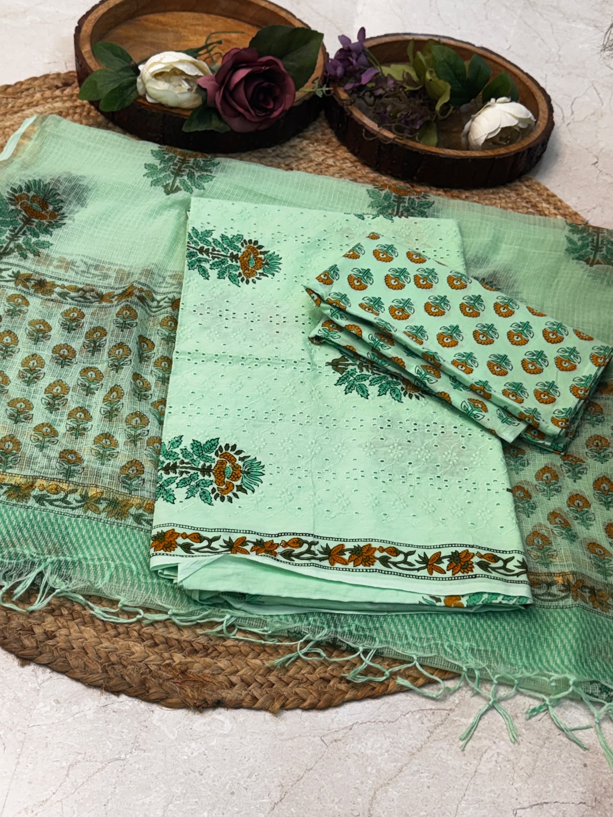 Cotton hakuba suit with block prints