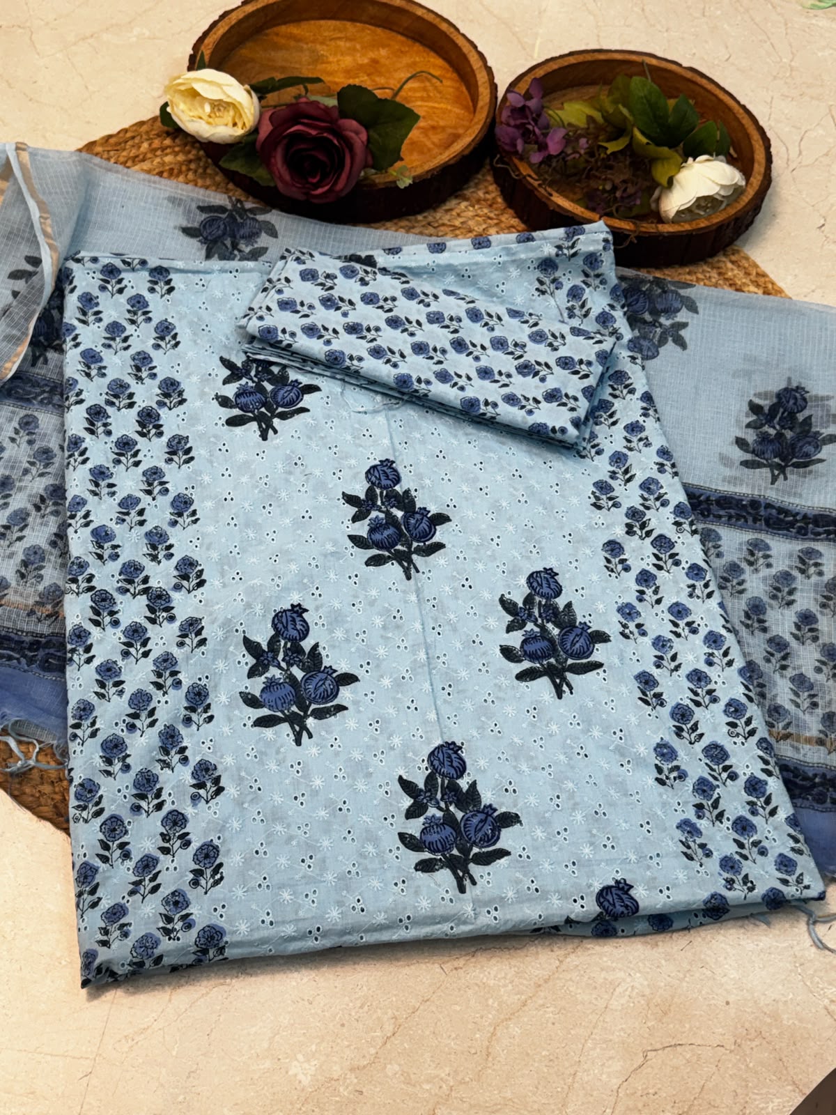 Cotton hakuba suit with block prints